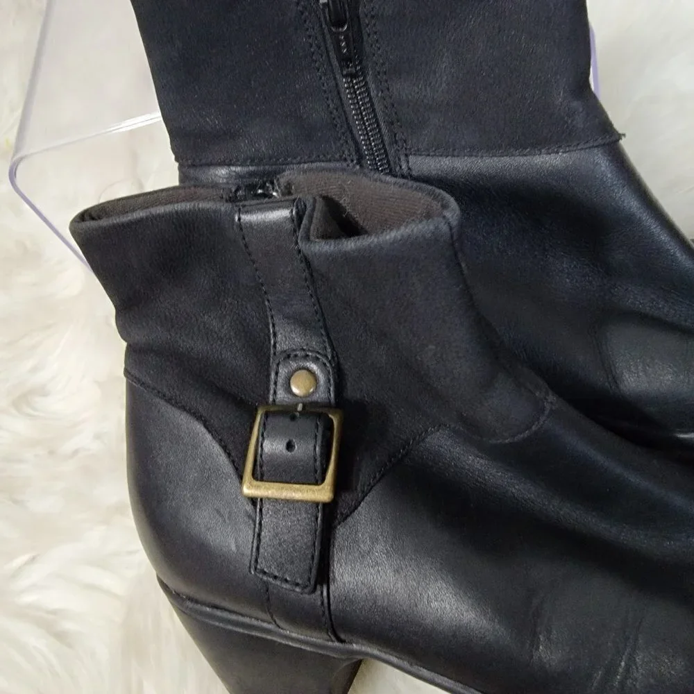 CLARKS Womens 9 Ingalls Dover‎ Leather Black Heeled Booties Comfort Ankle Boots